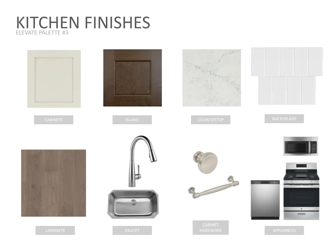 Kitchen Finishes, Presenting material and appliance selections for the property's kitchen area