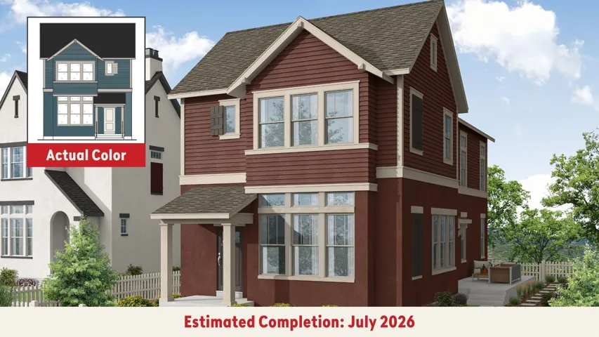 Architectural Rendering. Illustrating exterior design and color scheme options for the property with an estimated completion date