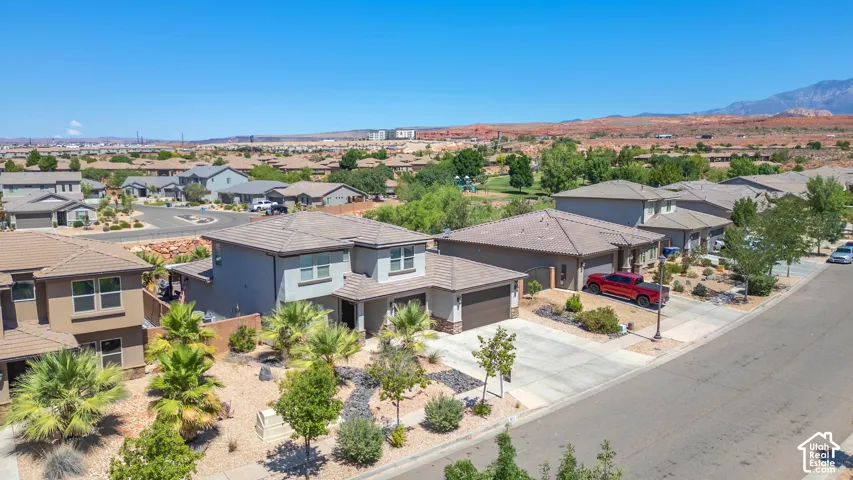 Residential community with desert landscaping and paved streets