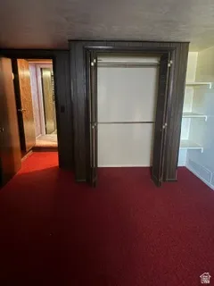 Wall-to-wall red carpeting providing a vibrant floor covering