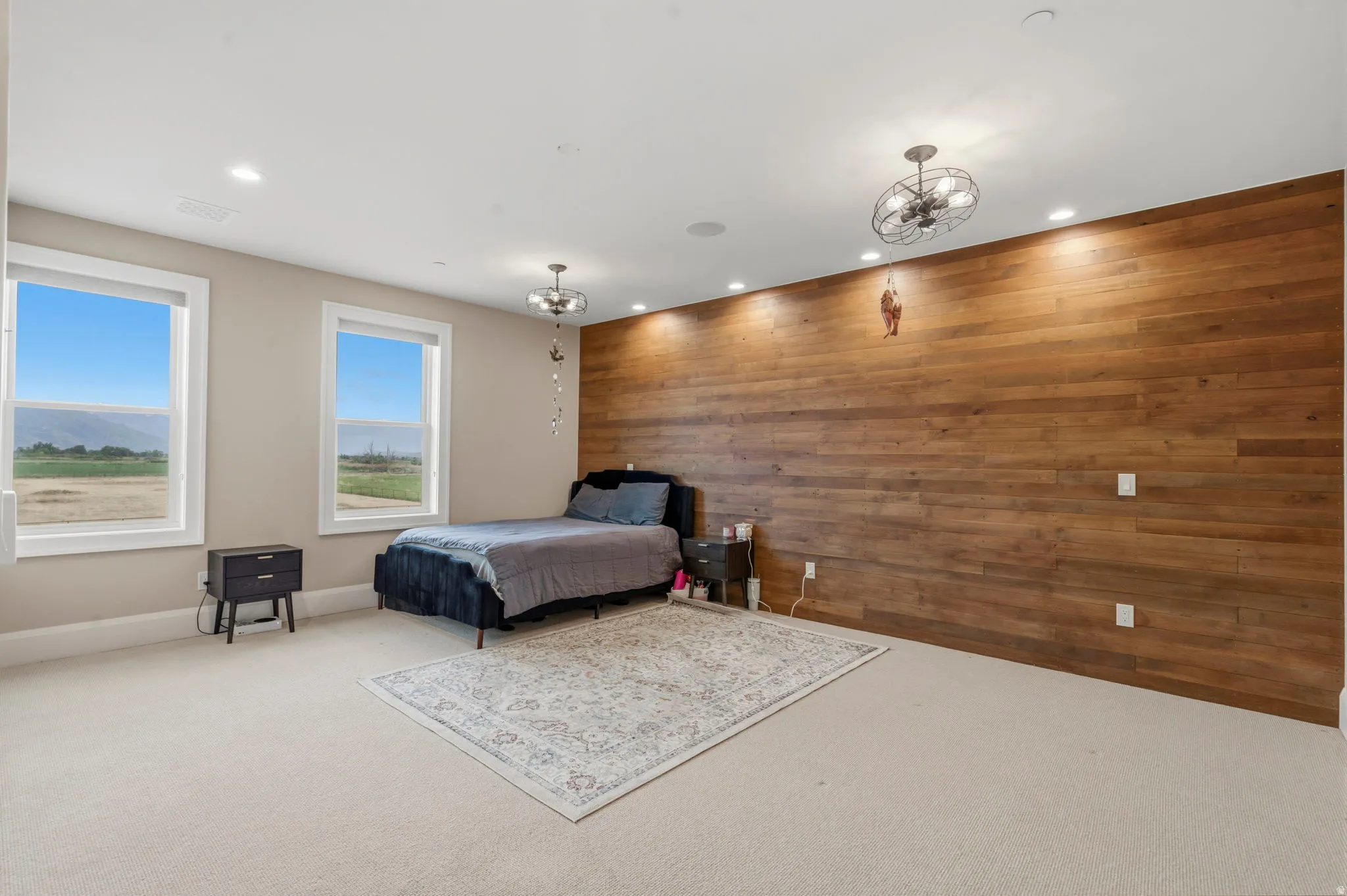 Accent wall with wood paneling and integrated uplighting