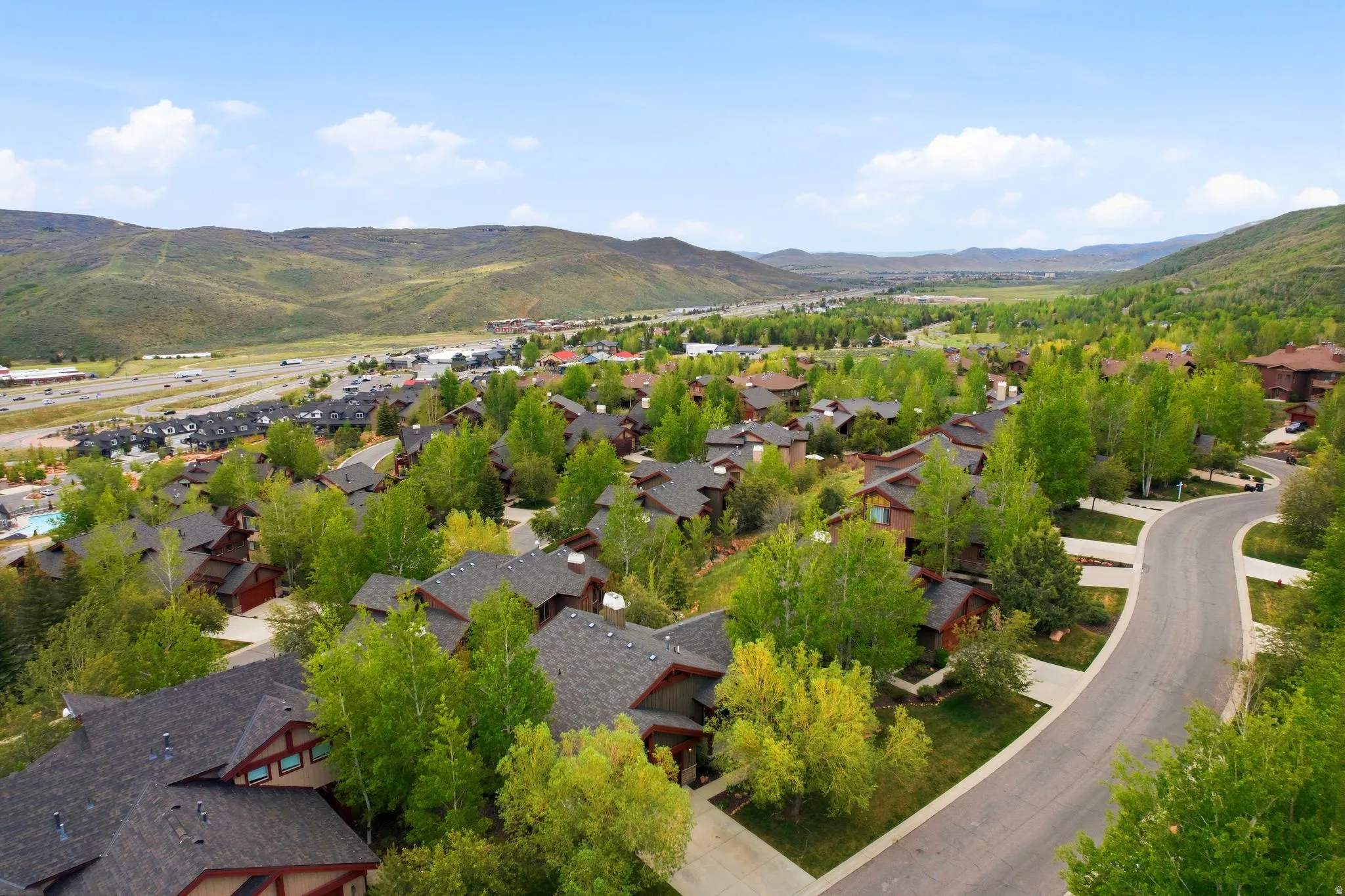 Expansive residential community with varied rooflines and extensive tree cover