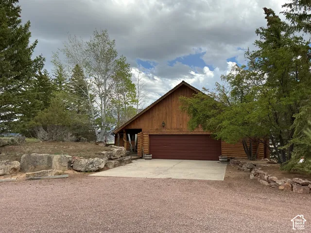 Log-style exterior with wood-finish siding and a gable roof