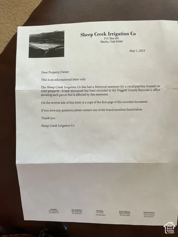 Informational Letter. Notification of a historical easement and a newly recorded document affecting the property