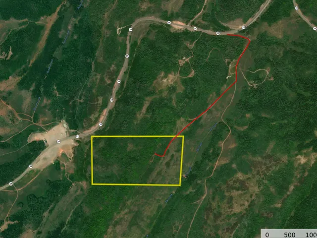 Aerial Map. Displaying the property boundary and adjacent topographical features