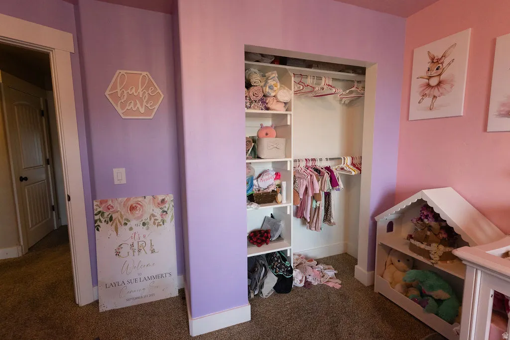 Recessed closet featuring built-in shelving and hanging rods