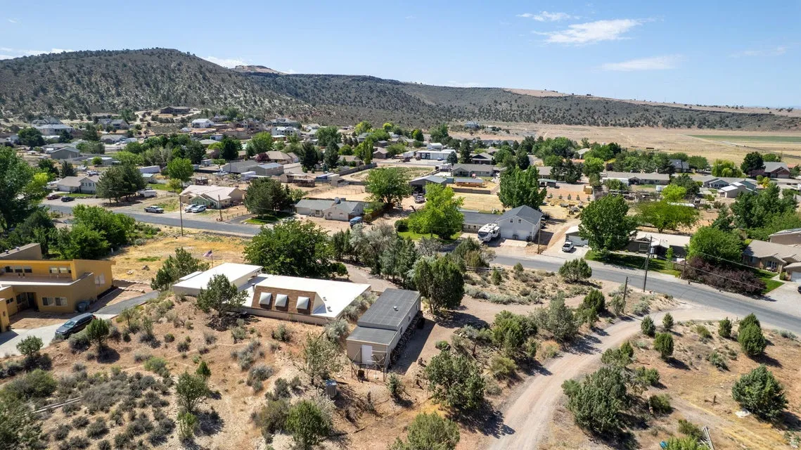 Residential area featuring a mix of housing styles, established tree cover, and a mountainous backdrop