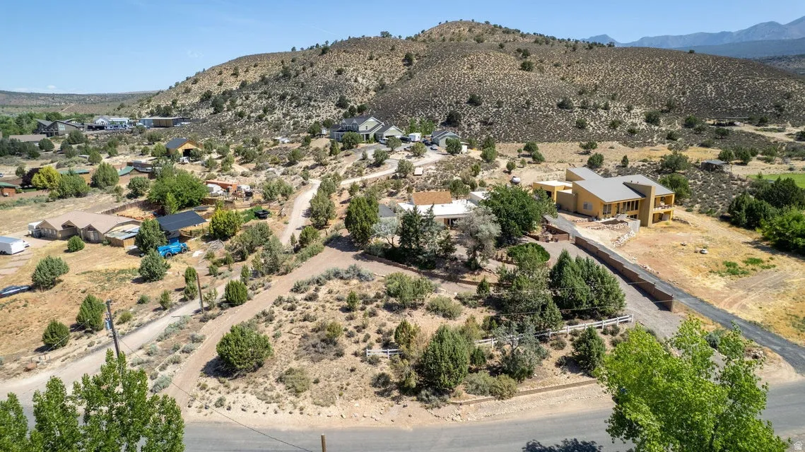 Expansive property featuring a modern architectural residence with a distinctive roofline, a paved driveway, and established natural landscaping