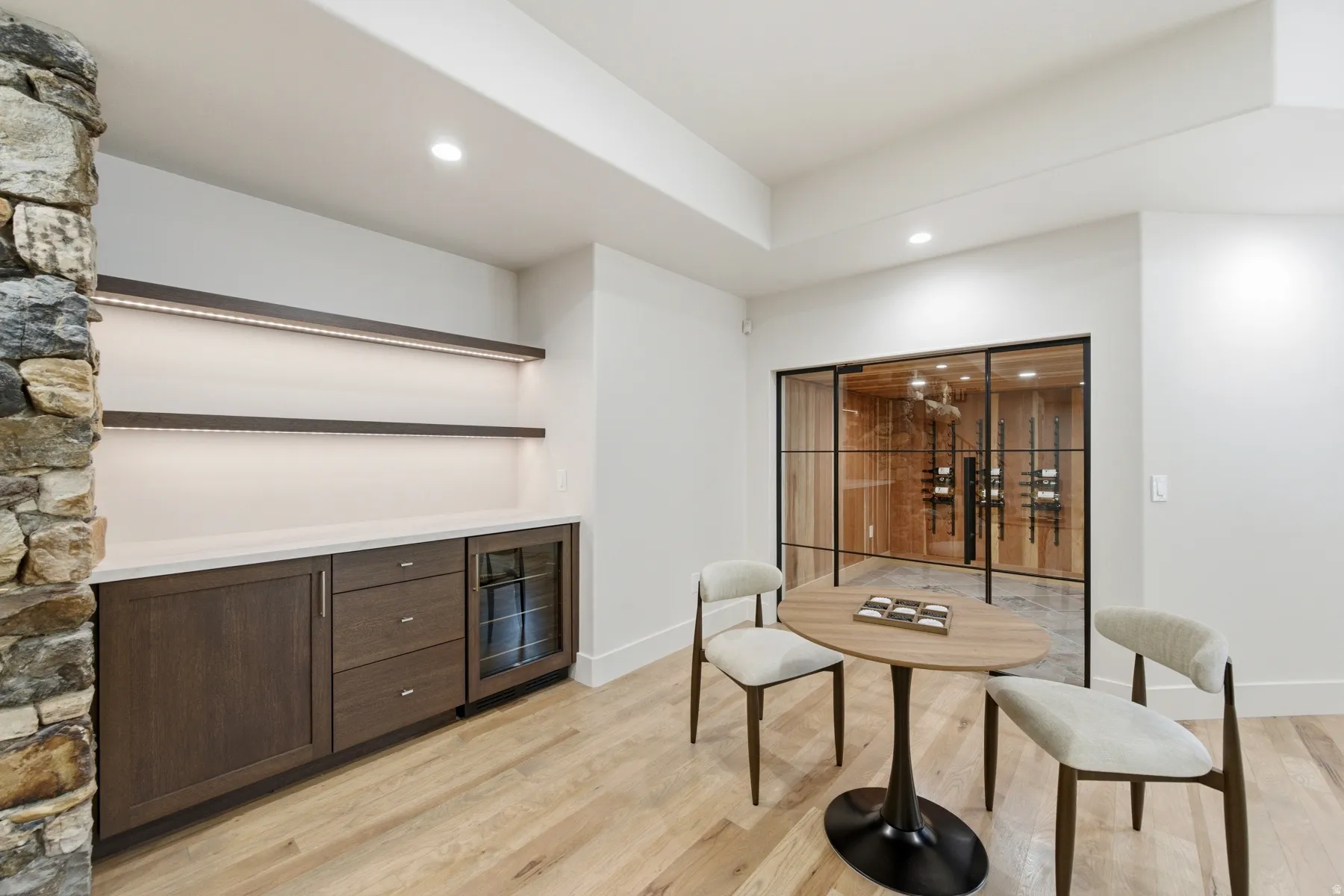 Family Room Bar with Beverage Fridge