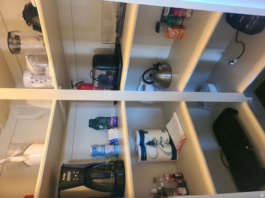 Custom built-in shelving with integrated lighting