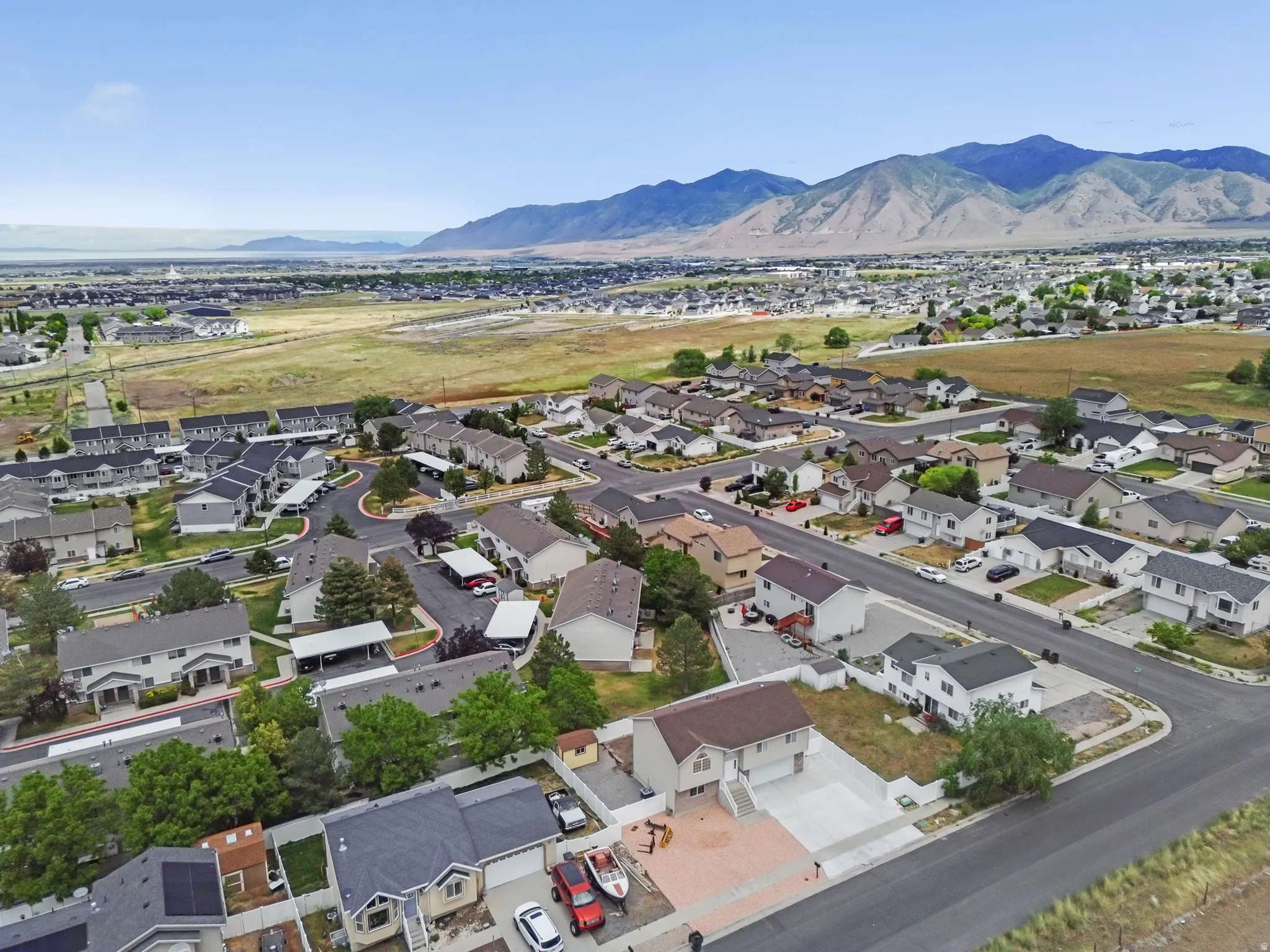 Residential neighborhood featuring single-family homes and townhomes