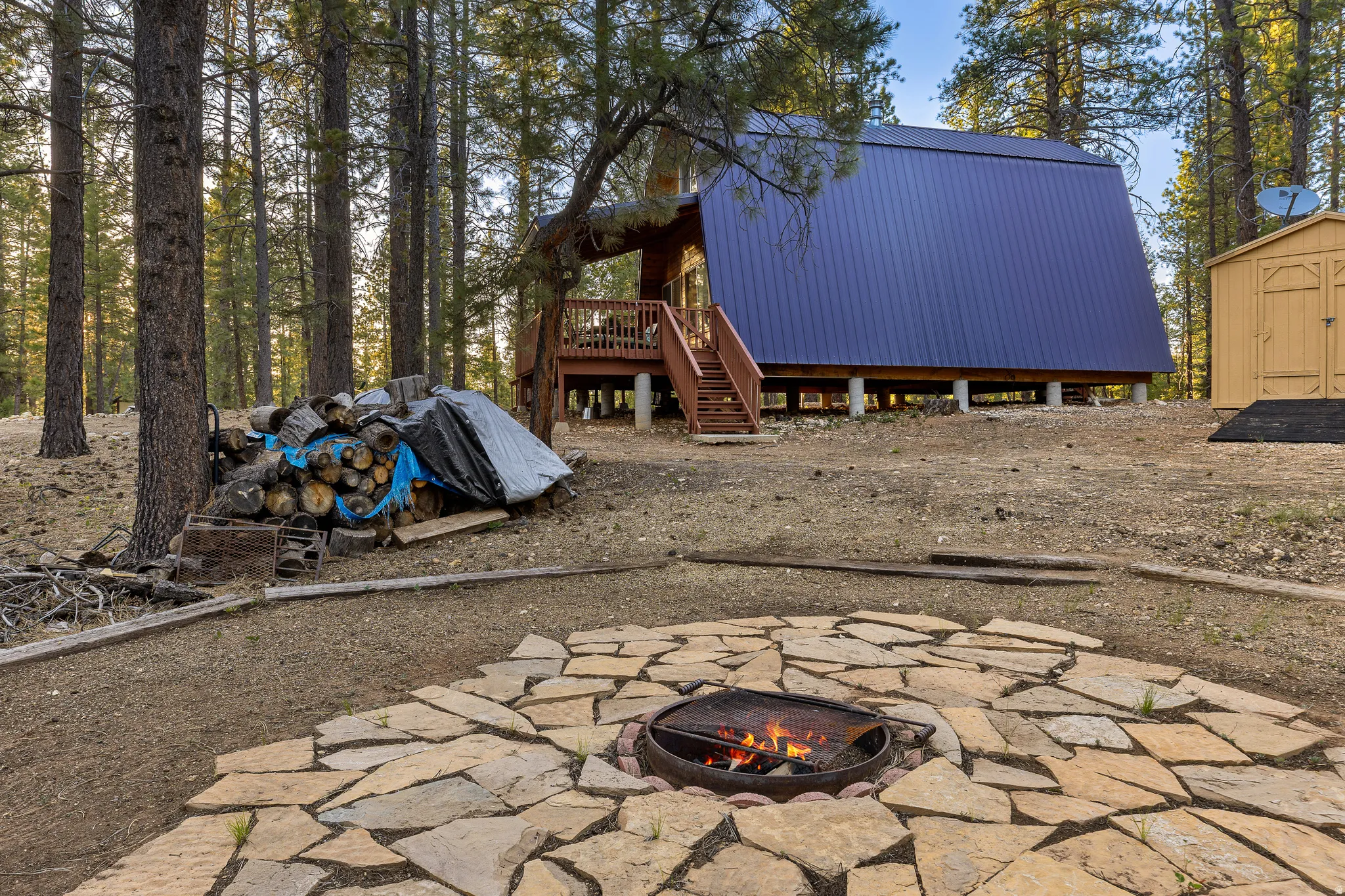 Stone Firepit Up Close — Ready for Cool Evenings