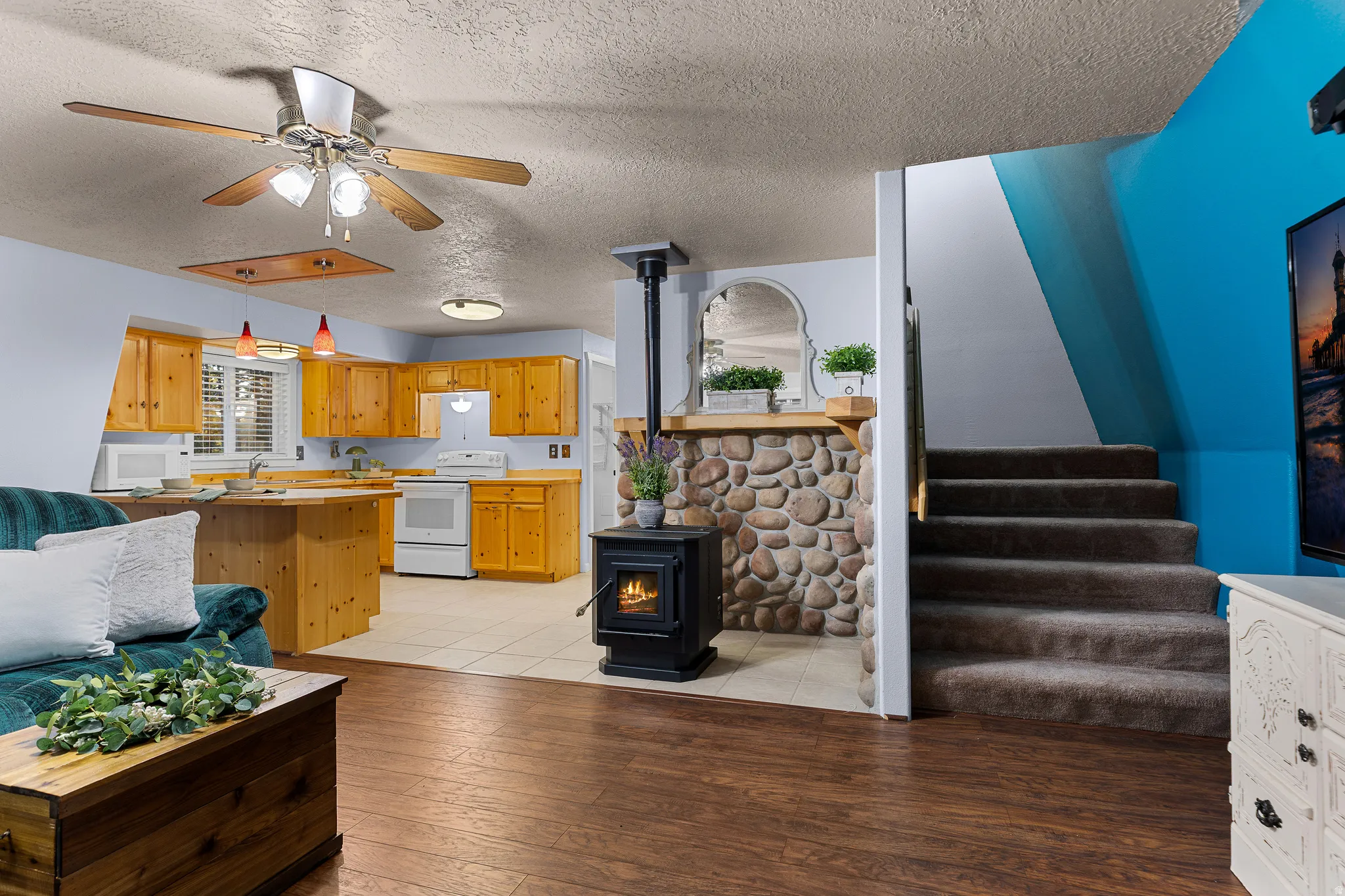 Wood-Burning Stove & Open Layout to Kitchen