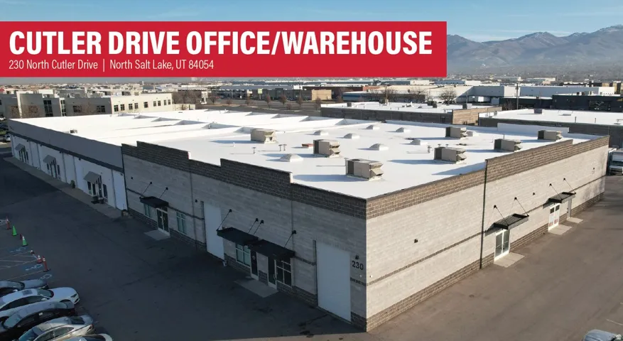 Real Estate Listing Image. Illustrating the property at 230 North Cutler Drive, North Salt Lake, UT 84054, identified as an office/warehouse facility