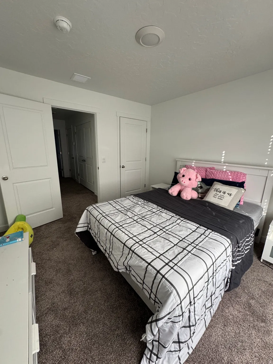 Neutral-toned carpet flooring complementing white painted walls