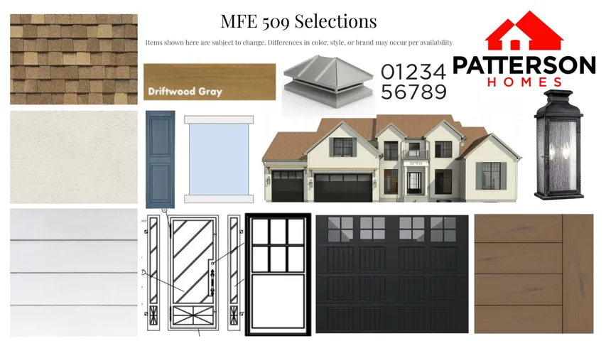 Property Selections. Detailing exterior material and color choices for the property
