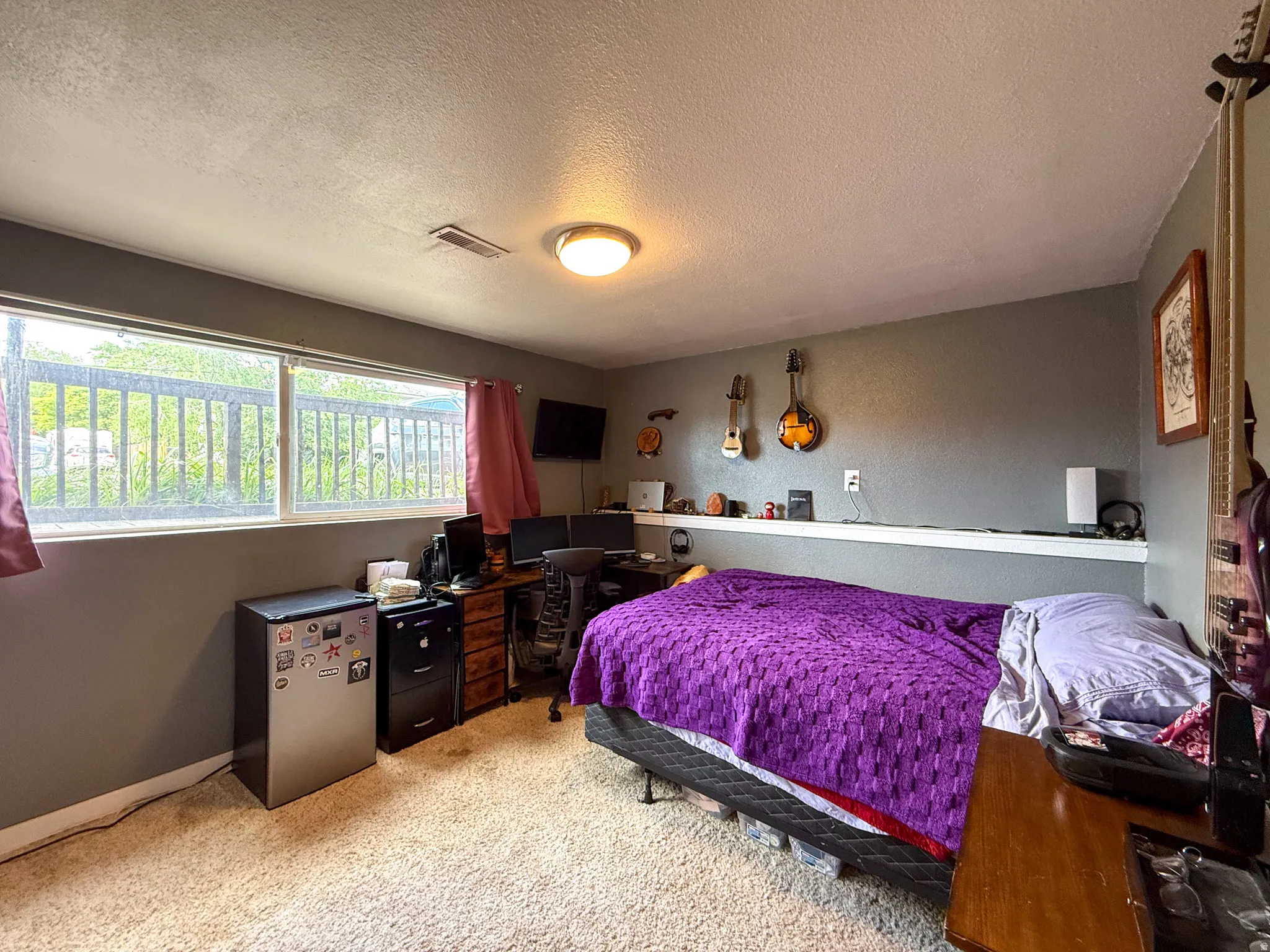 Carpeted interior room with multiple windows offering natural light