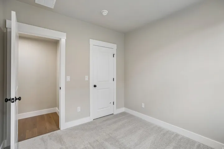 Carpeted room with light neutral wall paint