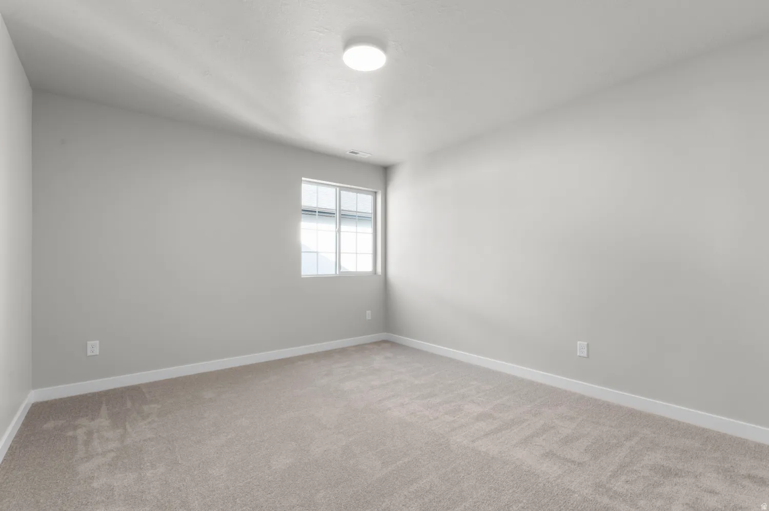 Neutral tone carpeting and light gray walls create a versatile interior space