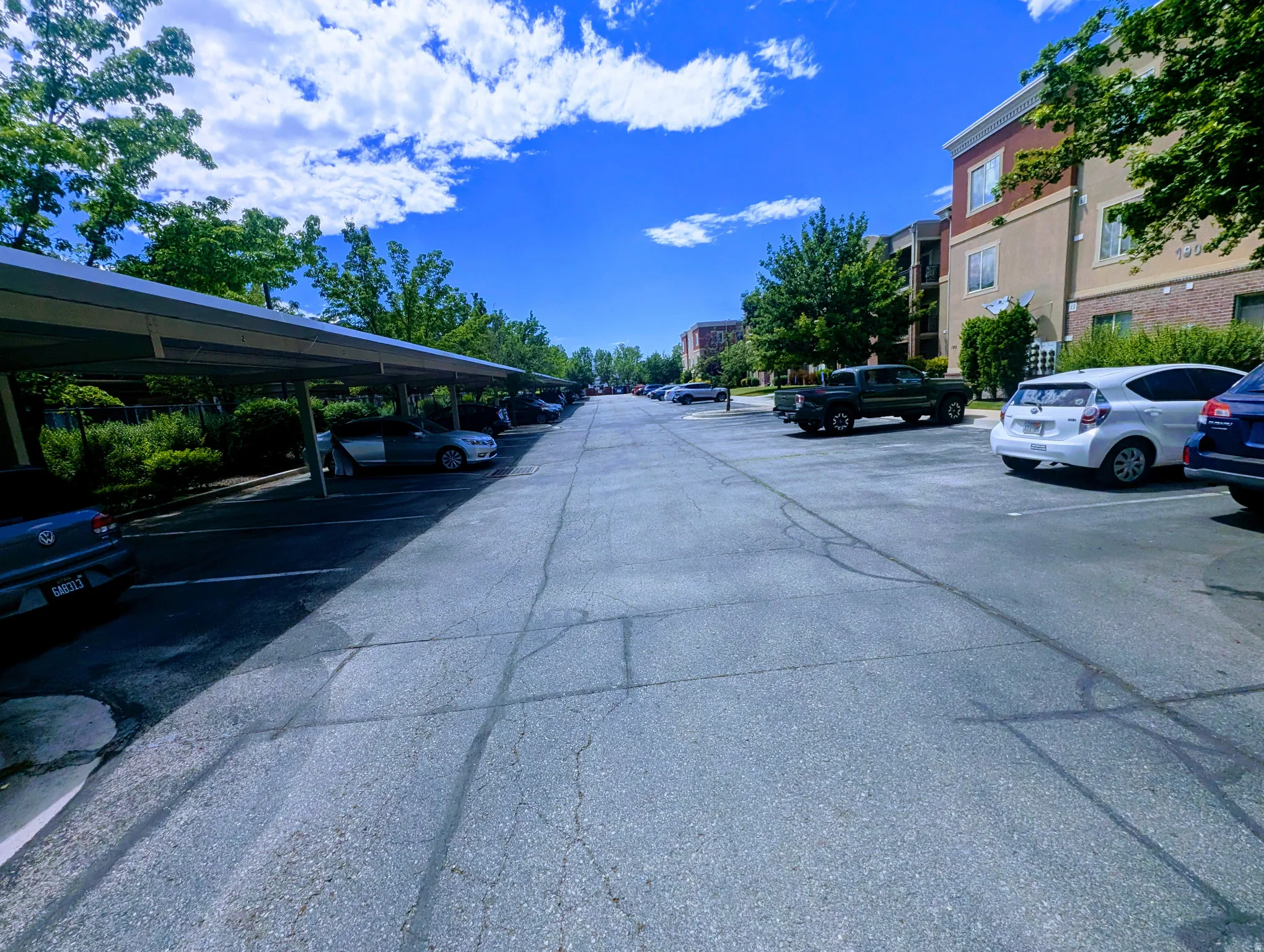 Covered parking structure with multiple bays