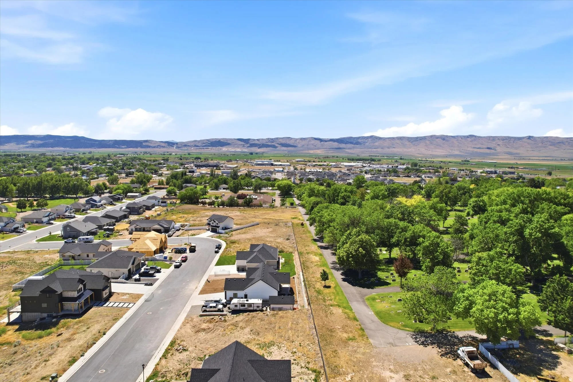 Expansive aerial perspective showcasing a developing residential community