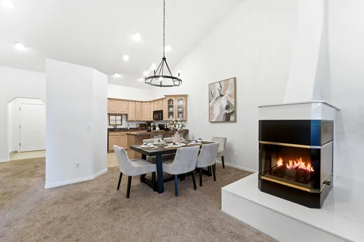 Open-concept living space with vaulted ceilings