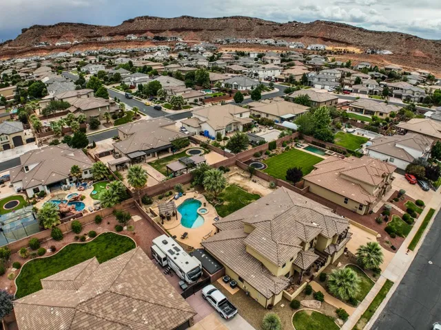 Residential neighborhood with a mountain backdrop