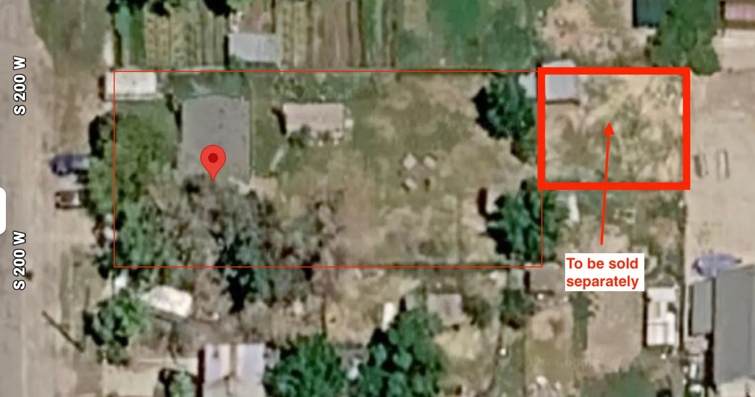 Aerial Property Map. Illustrating the property boundaries and an adjacent parcel designated for separate transaction