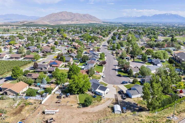Expansive neighborhood setting featuring a mix of single-story and two-story residences