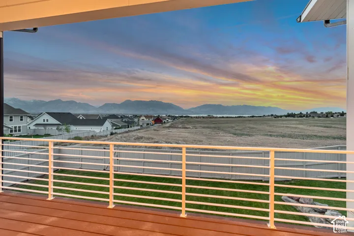The outdoor deck features stunning mountain views