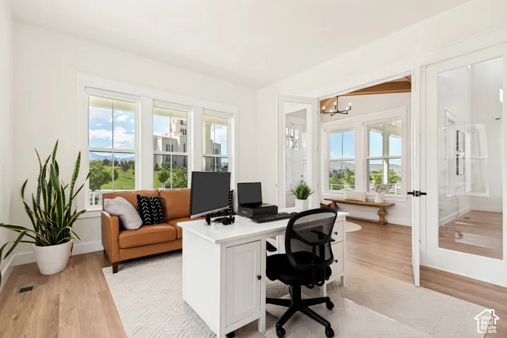 The tasteful office boasts spectacular views on every side