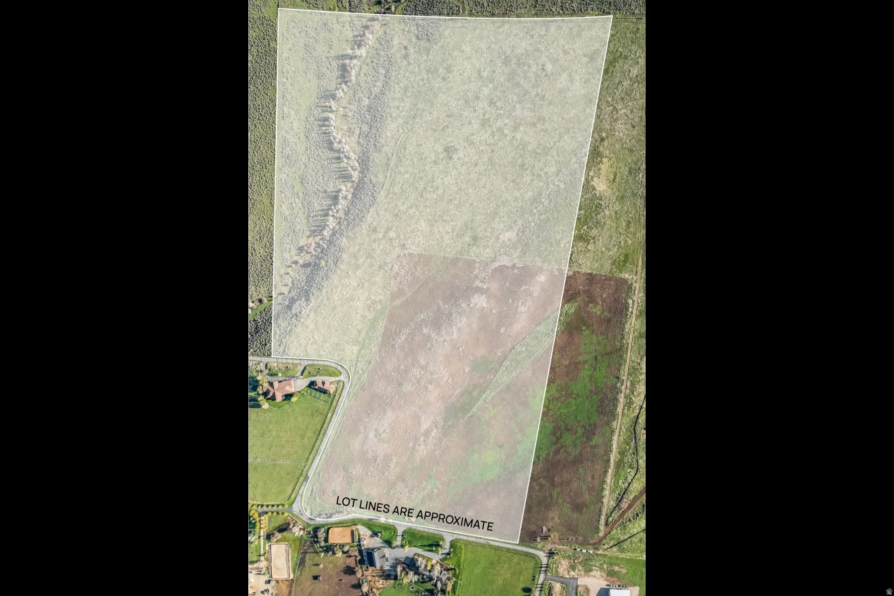 Aerial Property Map. Displaying approximate lot lines for the property