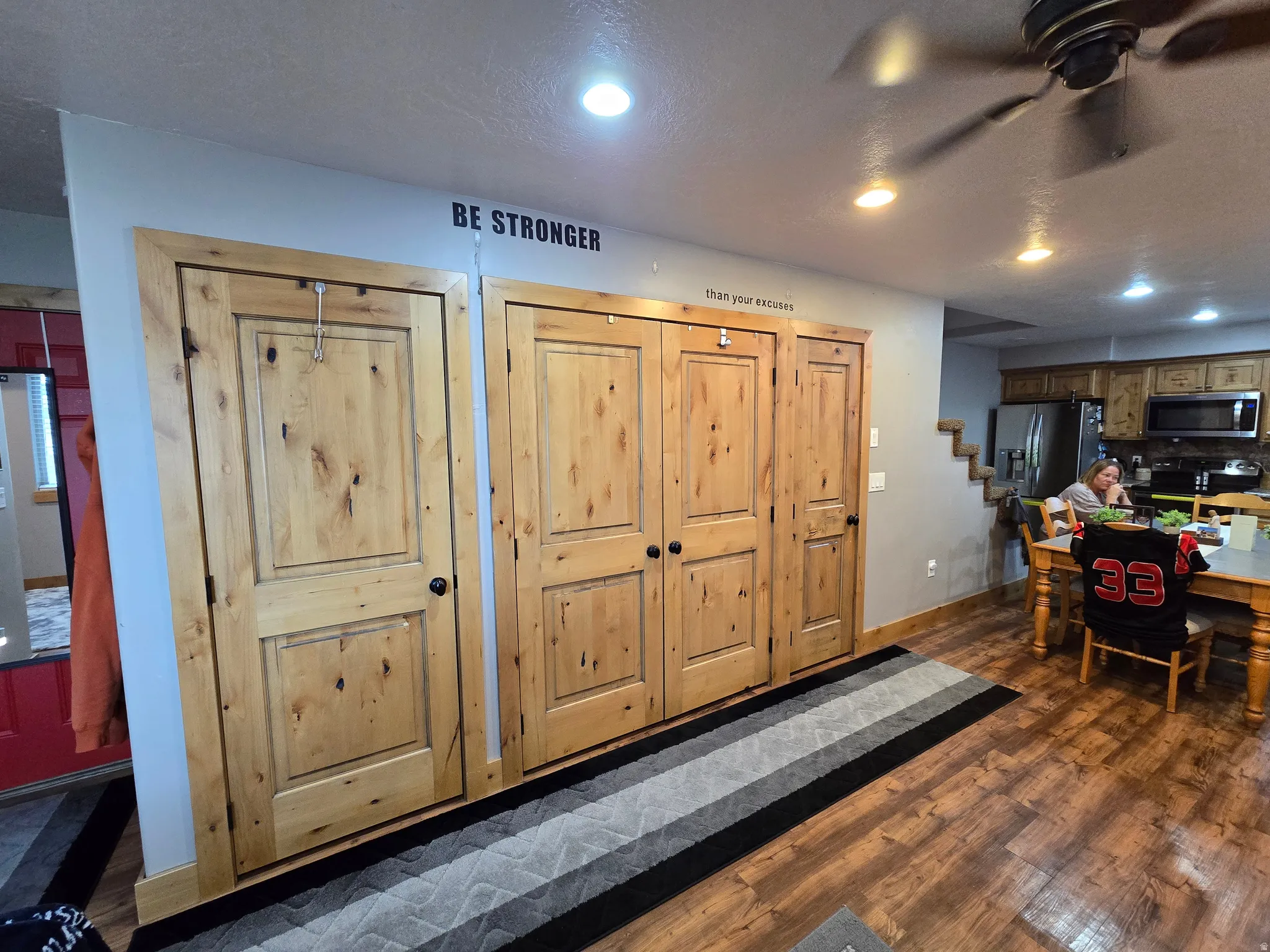 Knotty pine doors provide natural character