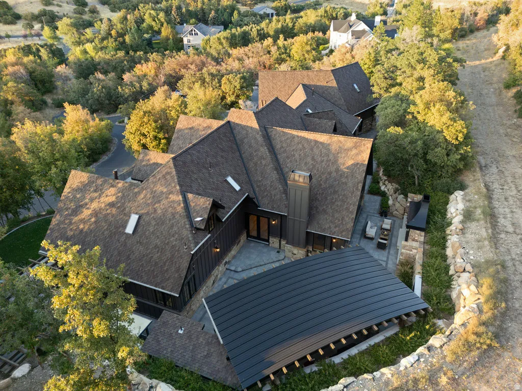 Multi-level shingle roofline featuring skylights