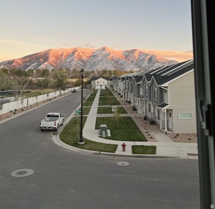 Mountain backdrop with snow-capped peaks