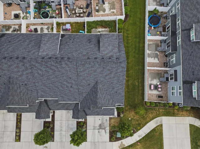 Asphalt shingle roofing with multiple gables