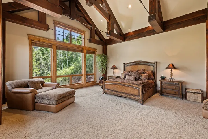 Vaulted ceiling with exposed wood beams