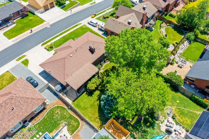 Aerial perspective highlighting the property's overall layout