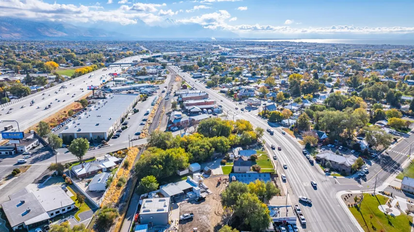 Expansive aerial perspective showcasing a developed urban landscape with established infrastructure