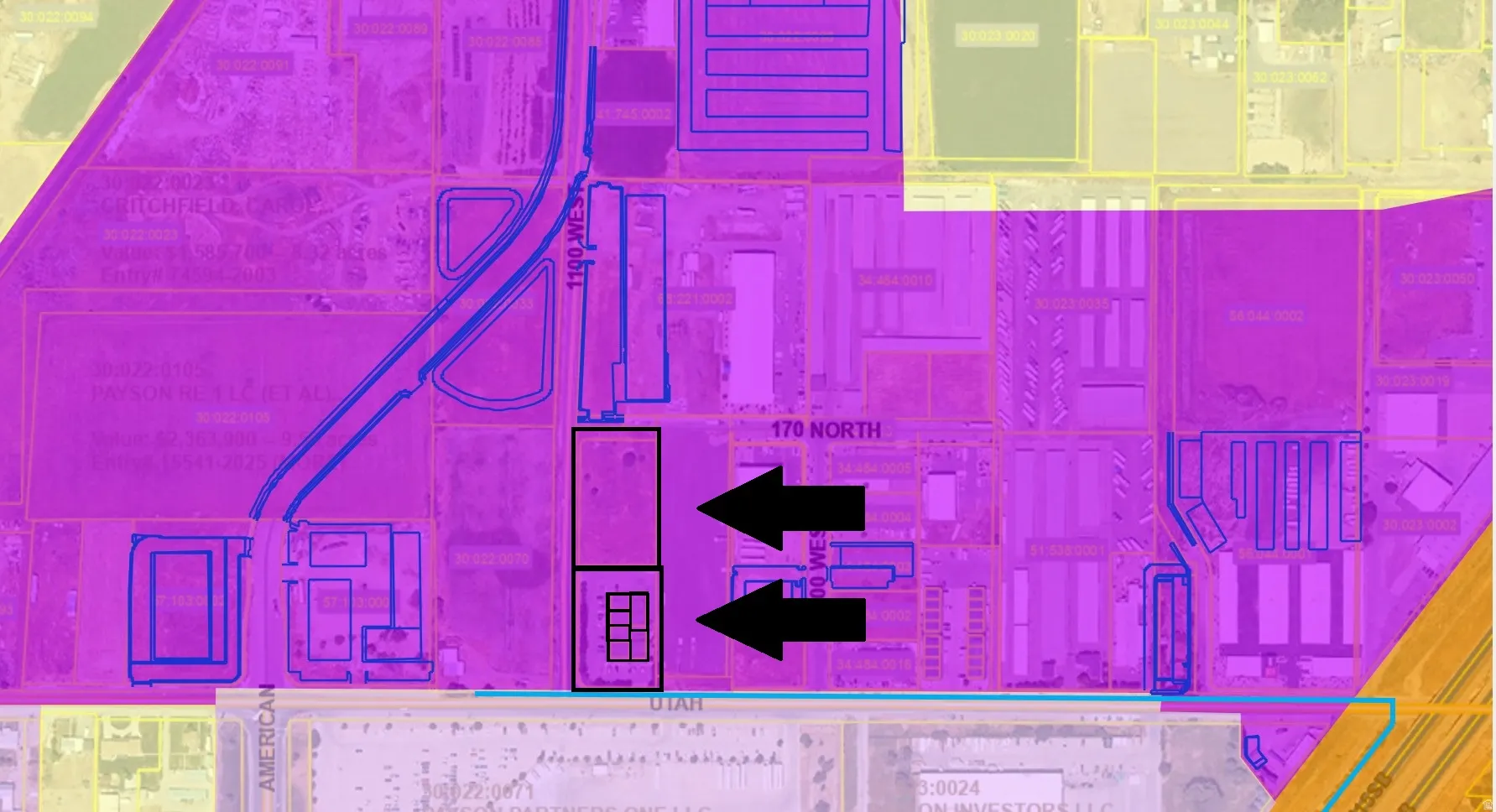 Property Parcel Map. Illustrating property boundaries and designated areas within the region