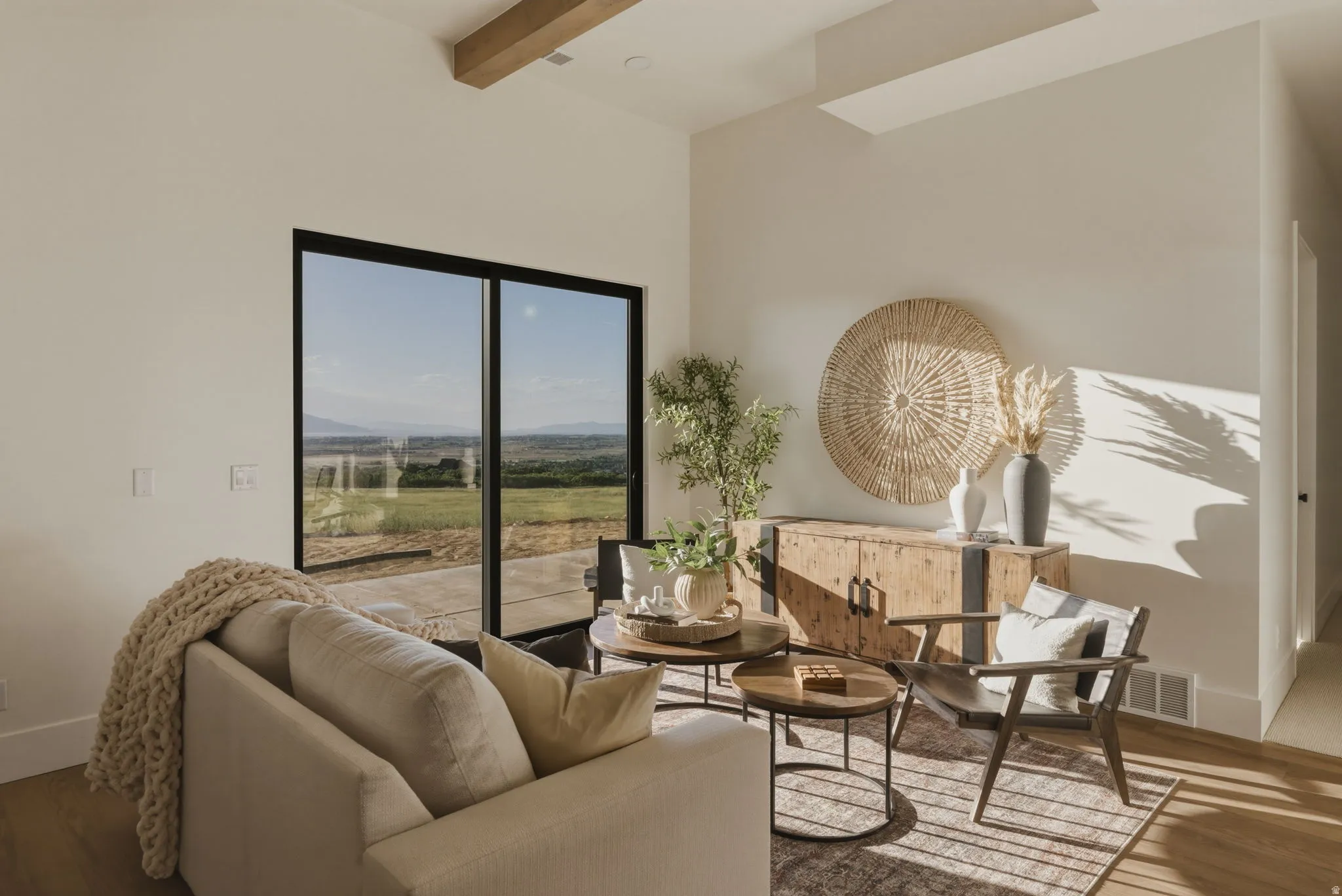 Expansive sliding glass doors provide abundant natural light