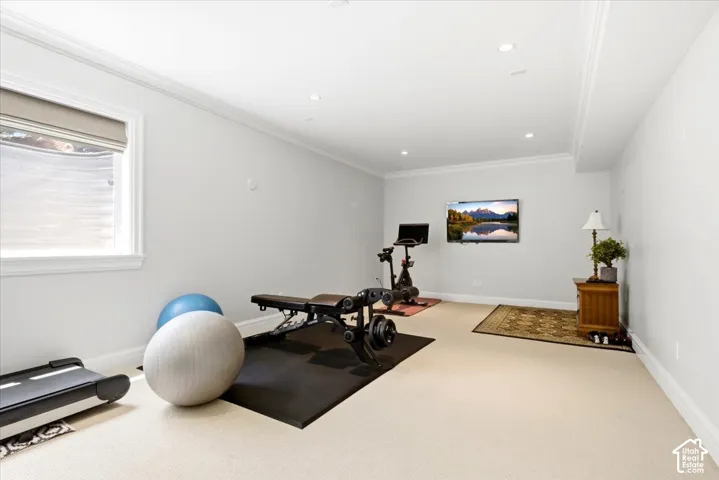 Bedroom/Exercise room Featuring a spacious ceiling