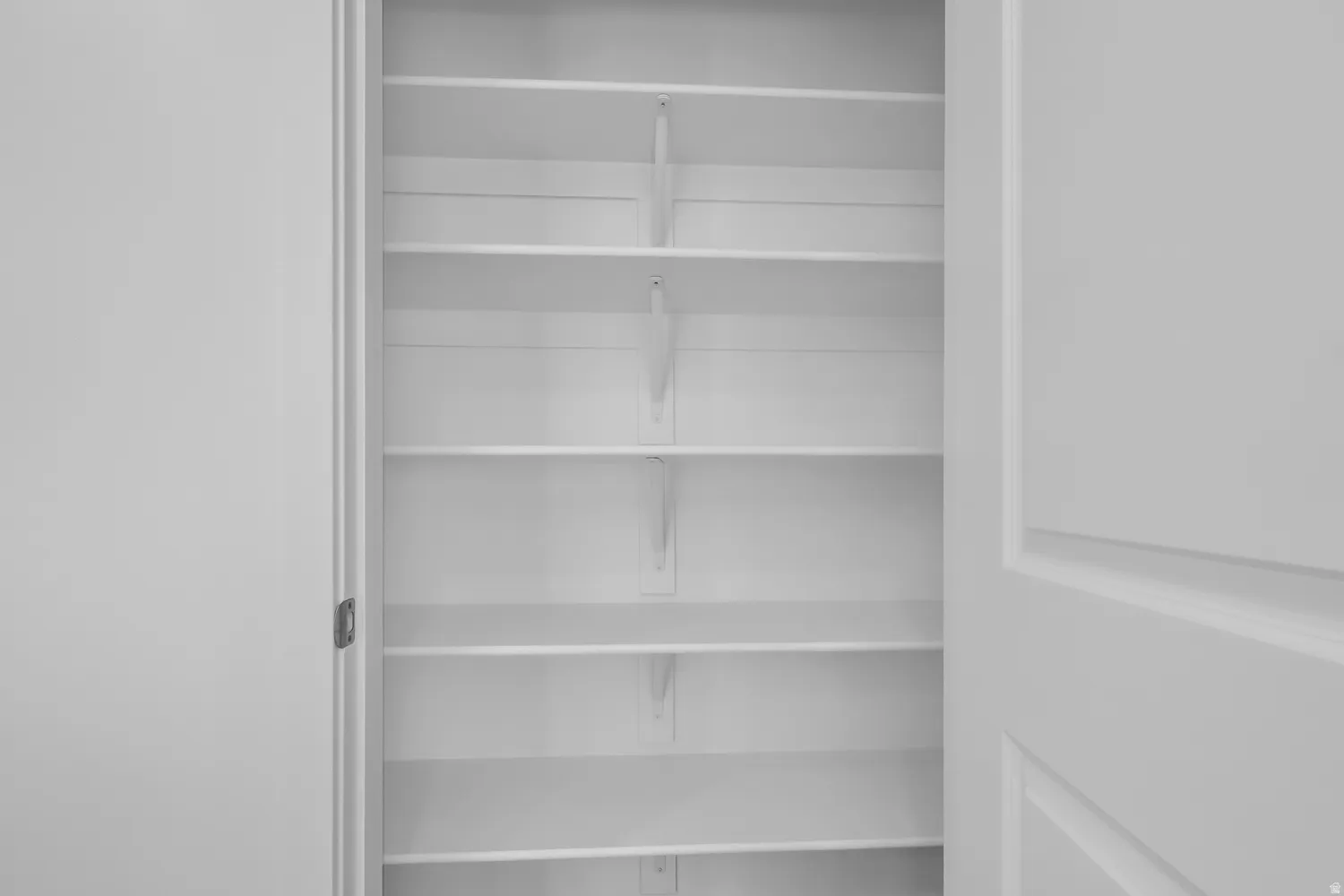 Built-in pantry shelving featuring five levels of storage