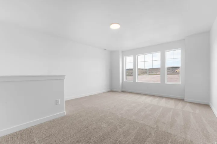 Spacious room featuring neutral carpeting and white painted walls