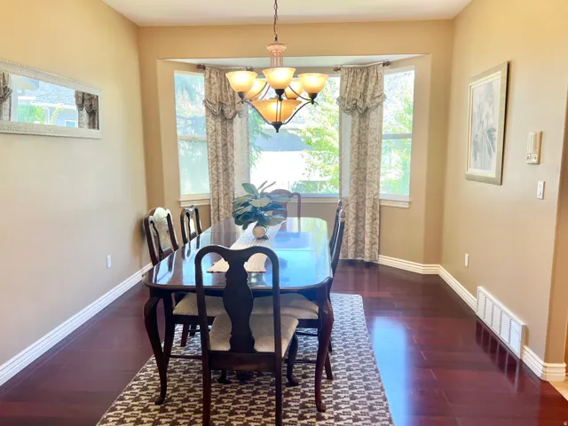 Bay window with a decorative valance and curtains
