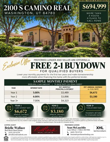 Promotional Marketing Flyer. Outlining financing terms and payment structures for the property