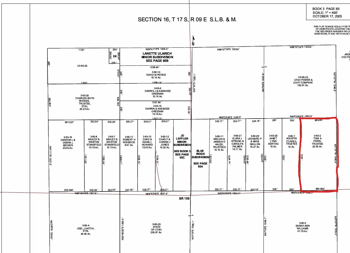 Plat Map. Illustrating lot divisions and ownership information for the property