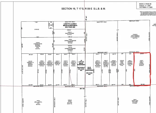 Plat Map. Illustrating lot divisions and ownership information for the property