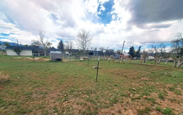 Expansive property featuring a detached shed, partial fencing, and mature trees