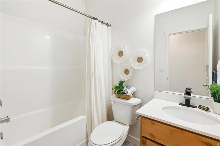 The hall bathroom is all you need it to be for family and friends.